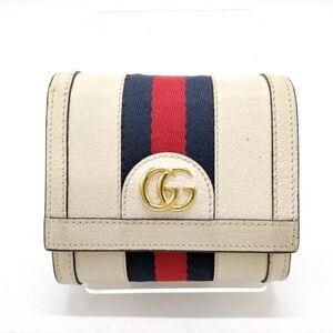 Gucci Mystic White Navy Stripe Sherry Line Web GG Marmont Ophidia Compact Wallet
